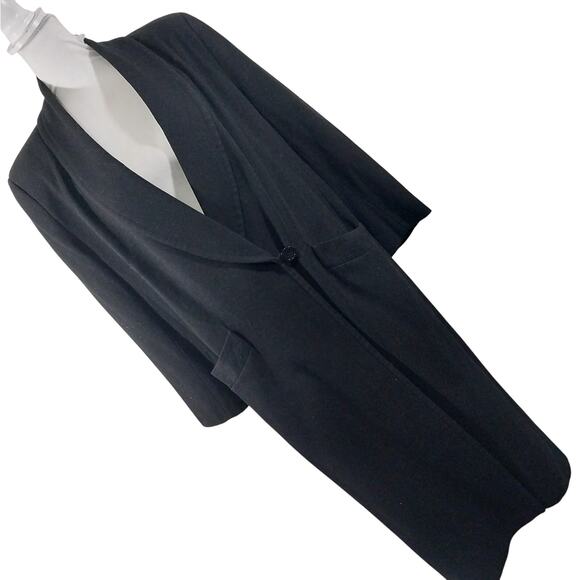 100% FINE CASHMERE! LUXE BLACK ONE BUTTON FRONT VINTAGE FULL LENGTH COAT! SZ L - Picture 1 of 11